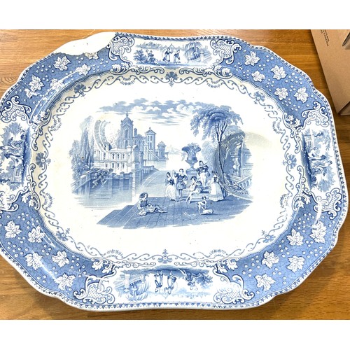 211 - 2 Vintage blue and white meat plates, af, largest measures approximately 20 wide 17 inches depth