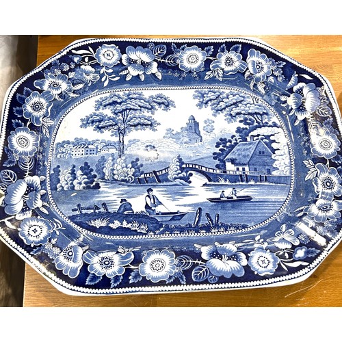 211 - 2 Vintage blue and white meat plates, af, largest measures approximately 20 wide 17 inches depth