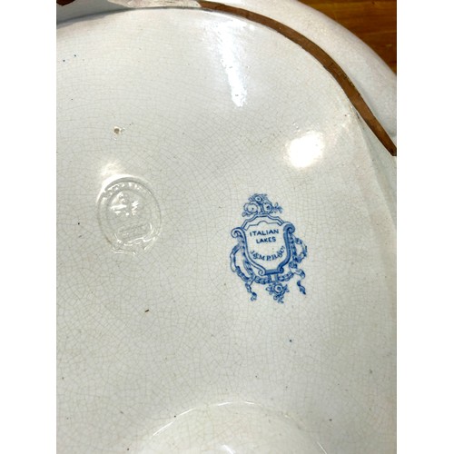 211 - 2 Vintage blue and white meat plates, af, largest measures approximately 20 wide 17 inches depth