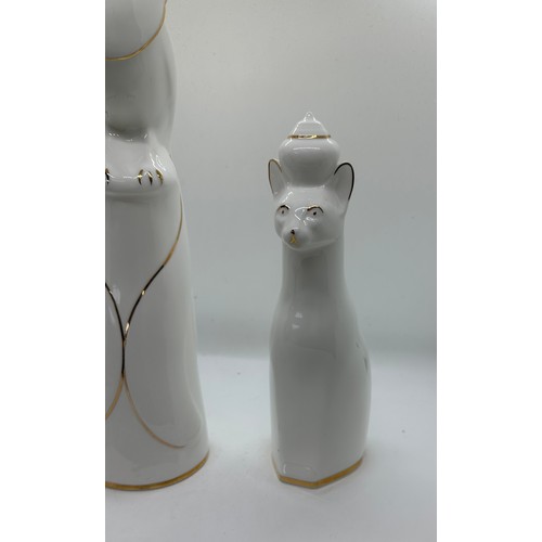 454 - Two Royal vale white and gold animal figures cat and a bird on perch largest measures approx 12 inch... 