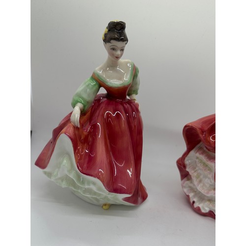 591 - Two vintage Royal Doulton lady figures 'Top O' The Hill' HN1834 and 'Fair Lady (Red)' HN 2832