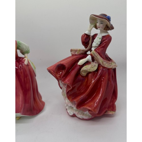 591 - Two vintage Royal Doulton lady figures 'Top O' The Hill' HN1834 and 'Fair Lady (Red)' HN 2832