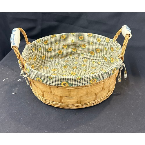 340 - Vintage wicker basket with porcelain handles