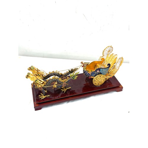 94A - Closonnie chinese inspired Chariot dragon figure on wooden base measures approximately 14 inches wid... 