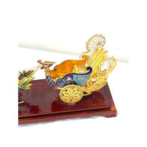 94A - Closonnie chinese inspired Chariot dragon figure on wooden base measures approximately 14 inches wid... 