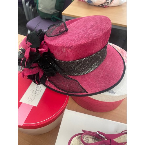 139 - Wedding hat, wedding shoes and two storage boxes