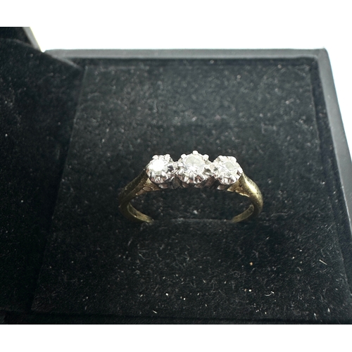 106 - 18ct gold 3 stone diamond ring weight 2g