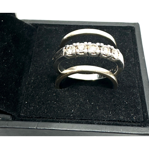 112 - 14ct gold triple ring centre ring set with diamonds weight 8.5g