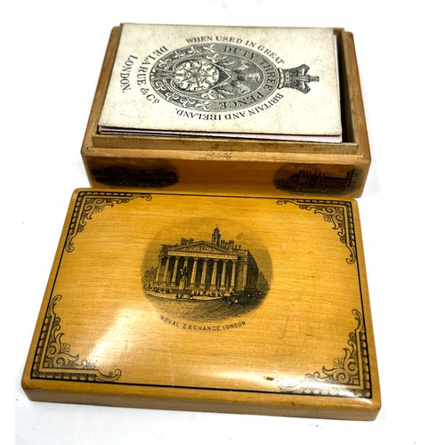 411 - Antique wooden box of De la Rue & Co London playing cards