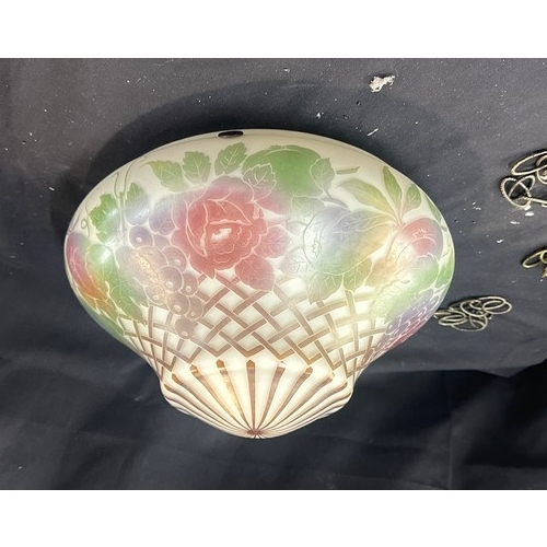 459 - Signed Nancito french floral glass diffuser shade measures approx 40 inches diameter