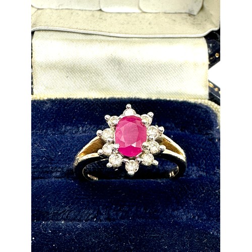 94 - 9ct gold ruby & diamond cluster ring (3.6g)