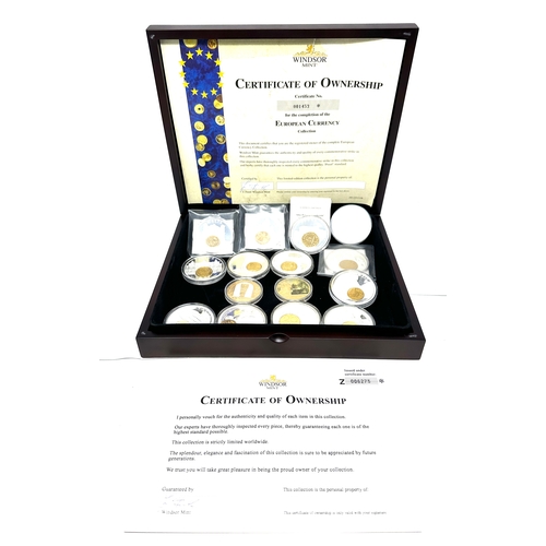 650 - Boxed Collection of Windsor Mint European currency Coins with c.o.a and certificate & magna carta co... 