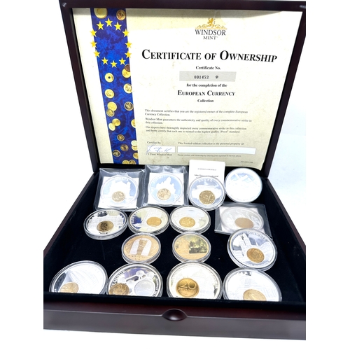 650 - Boxed Collection of Windsor Mint European currency Coins with c.o.a and certificate & magna carta co... 