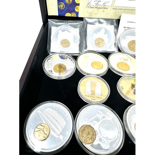 650 - Boxed Collection of Windsor Mint European currency Coins with c.o.a and certificate & magna carta co... 