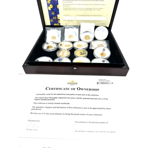 650 - Boxed Collection of Windsor Mint European currency Coins with c.o.a and certificate & magna carta co... 