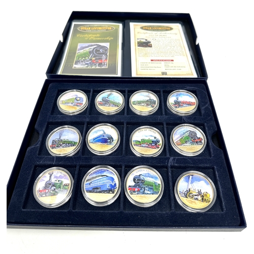 654 - boxed set of the celebration of steam locomotives picture 50 pence coins with c.o.a