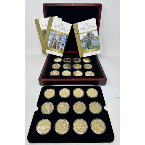 657 - The Royal House Of Windsor Gold Plated Coin Collection Boxed coa x24 +Coa