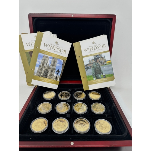 657 - The Royal House Of Windsor Gold Plated Coin Collection Boxed coa x24 +Coa