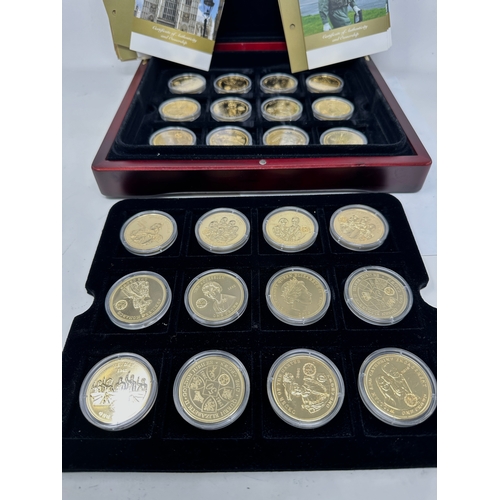 657 - The Royal House Of Windsor Gold Plated Coin Collection Boxed coa x24 +Coa