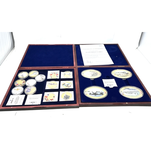 659 - 2 boxed picture coin sets normandy operations ingots & defining moments of ww2  with c.o.a