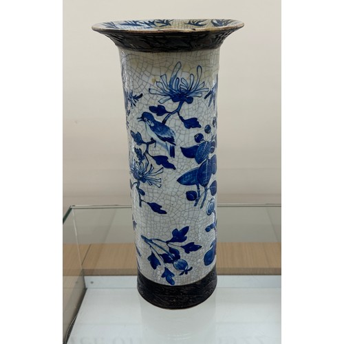 317 - Hand painted oriental vase with marks to base measures approx 17 inches tall