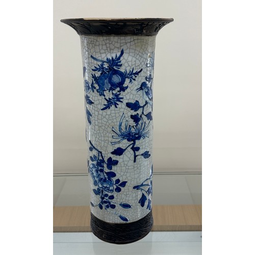 317 - Hand painted oriental vase with marks to base measures approx 17 inches tall