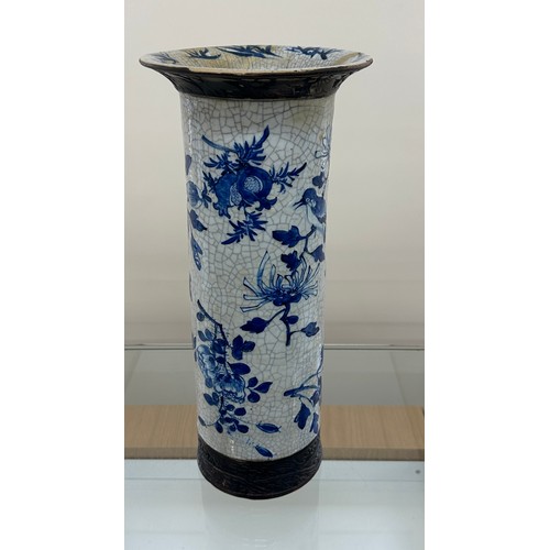 317 - Hand painted oriental vase with marks to base measures approx 17 inches tall