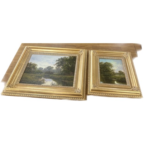 321 - Two gilt framed paintings one oil on board, one canvas, both signed P.Duffield. Largest measures app... 