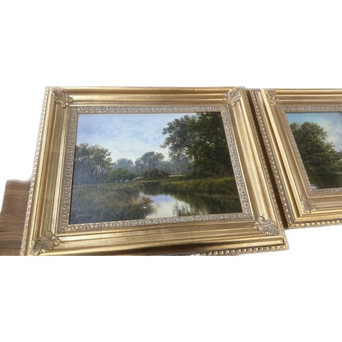 321 - Two gilt framed paintings one oil on board, one canvas, both signed P.Duffield. Largest measures app... 