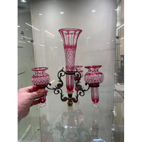 607 - Antique Ruby Glass epergne