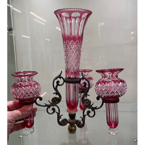 607 - Antique Ruby Glass epergne