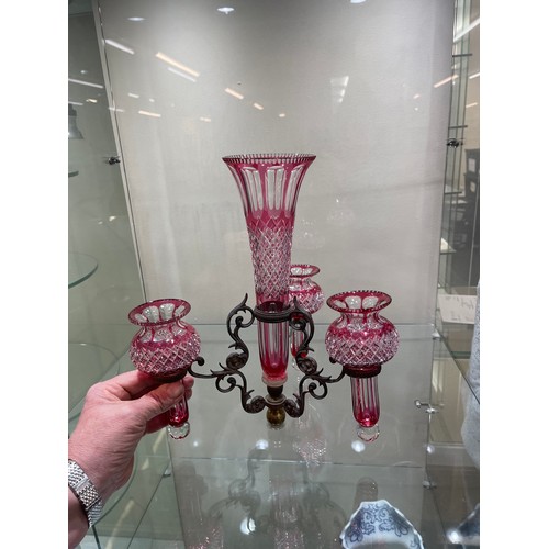 607 - Antique Ruby Glass epergne