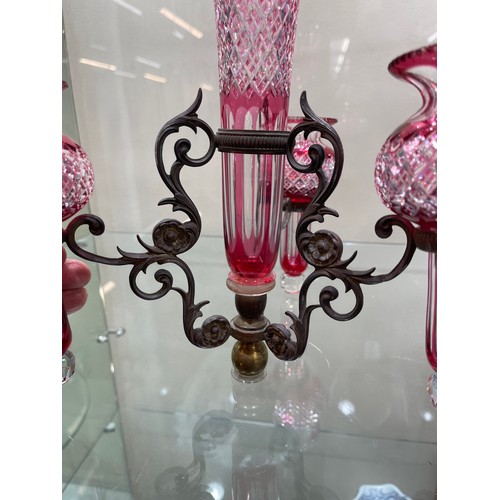 607 - Antique Ruby Glass epergne