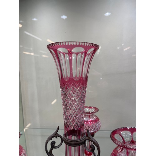 607 - Antique Ruby Glass epergne