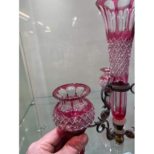 607 - Antique Ruby Glass epergne