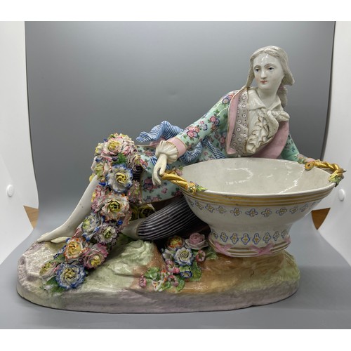 585 - Antique meissen large figure of a reclining lady cross swords mark to base height 24 cm length 30 cm