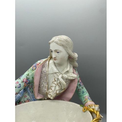 585 - Antique meissen large figure of a reclining lady cross swords mark to base height 24 cm length 30 cm