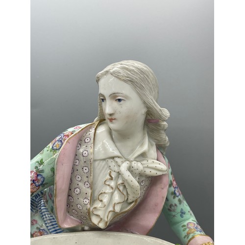 585 - Antique meissen large figure of a reclining lady cross swords mark to base height 24 cm length 30 cm