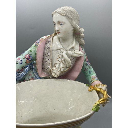 585 - Antique meissen large figure of a reclining lady cross swords mark to base height 24 cm length 30 cm