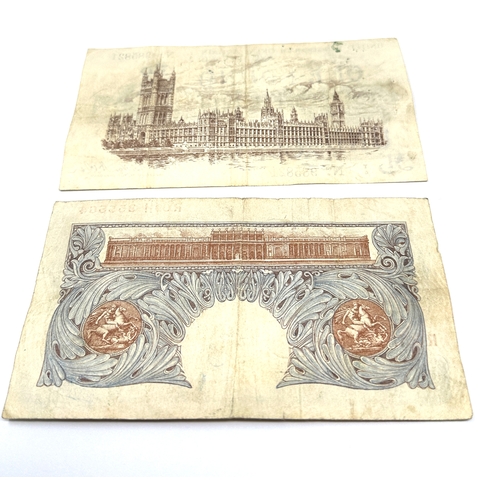 663 - 2 Banknotes United Kingdom 1 Pound King George V and St George & bank of england peppiatt one pound ... 