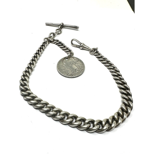 393 - Antique chunky silver albert pocket watch chain & coin fob weight 63g