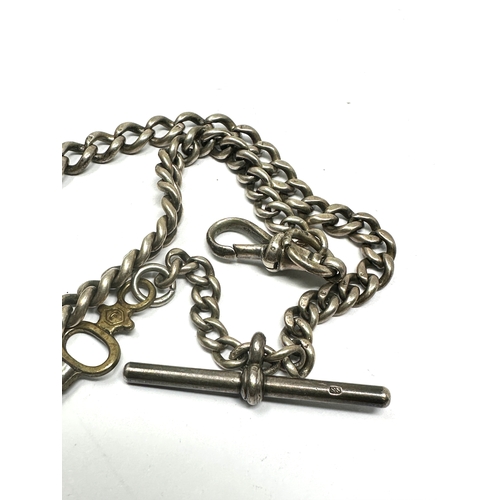 394 - Antique silver albert pocket watch chain & key weight 35g