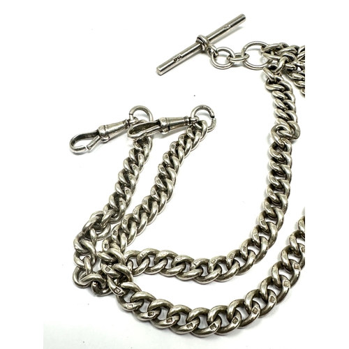 396 - Antique silver double albert pocket watch chain & fob weight 62g