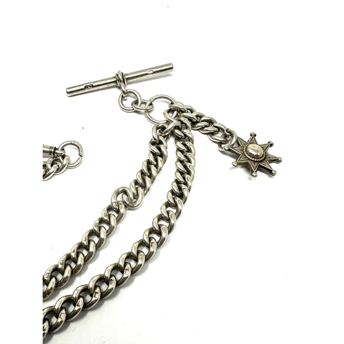 396 - Antique silver double albert pocket watch chain & fob weight 62g