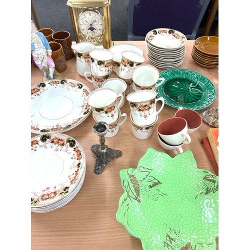 129 - Selection of collectables to include part tea services, bisque figures, retro part coffee set, candl... 