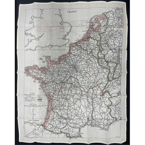 440 - WW2 British RAF Silk Escape Map of France and Germany. Code letter 9C(a) / 9U/R. Double sided