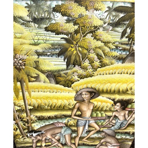 279 - Signed canvas depicting Rice pickers, by Penestanan, approximate measurements: Height 34 inches, Wid... 