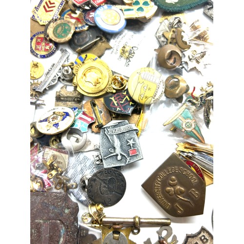 561 - Large selection vintage pin badges to include boy scouts, bowling club, legion, salvation army etc