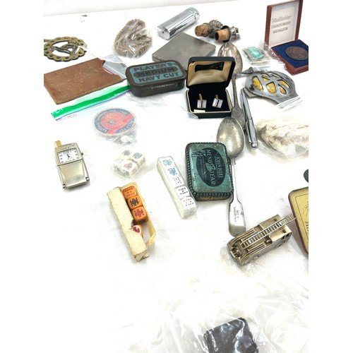 265 - Selection of small collectable items to include car badge, cufflinks, cigarette cases, medallions, l... 