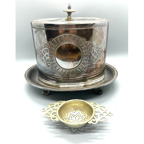 106 - Silver plated tea caddy with strainer